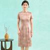 Flag Opening Victory 19mm Mulberry Silk Cheongsam Dark Pattern Jacquard Stand up Collar Short Sleeve Elegant Straight Tube Dress