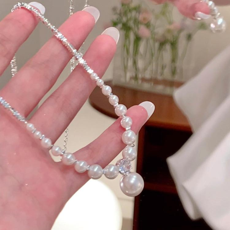 Сломанное серебряное жемчужное ожерелье, маленький дизайн, высокое чувство, простой темперамент, цепочка на ключицу, женский сахарный кубик, маленький бриллиант