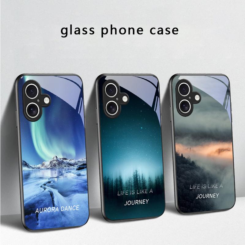 Ледяная поверхность озера Аврора Для iPhone 17 Air 16 E 15 Plus 14 Pro Max 13 12 mini 11 5 6 7 8 Plus XR XS Max SE Черный стеклянный чехол для телефона