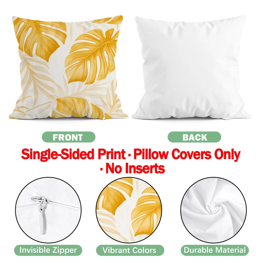 1,4 Pcs Tropical Flower And Plant Single-Sided Printed Pillowcase Cushion Cover,Suitable For Living Room,Bedroom,Car Decoration