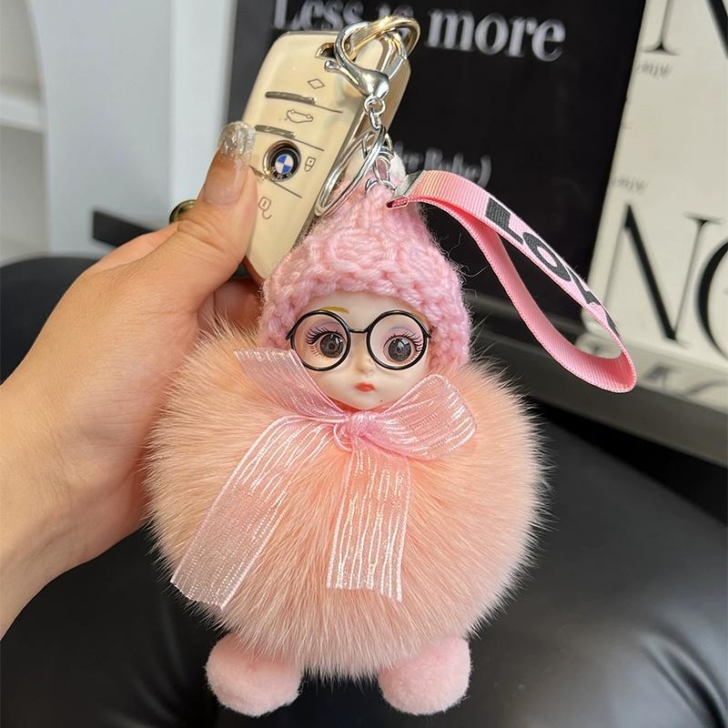Кукла из натурального лисьего меха Брелок-подвеска для автомобиля Милая плюшевая кукла Кукла Подвеска для сумки-книги Кукла Подарок для пары
