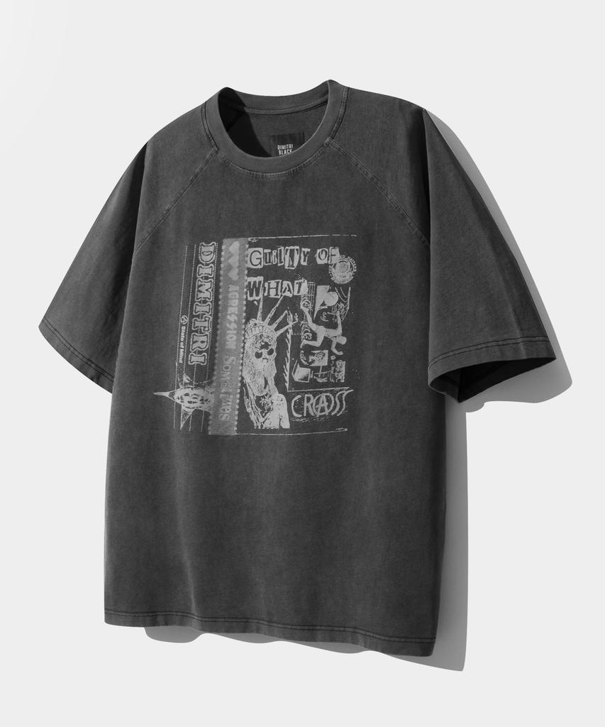 Dimiteulibeullaeg Футболка с коротким рукавом Raglan Color Block Pigment Artwork_Угольный