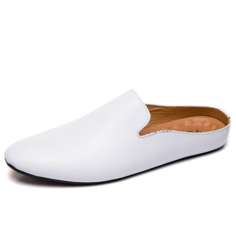 Outdoor Men Leather Comfortable Half Shoes for Men Slide Slipper Brand Designer Italian Mens Casual Shoes Hot Sale 2024 New