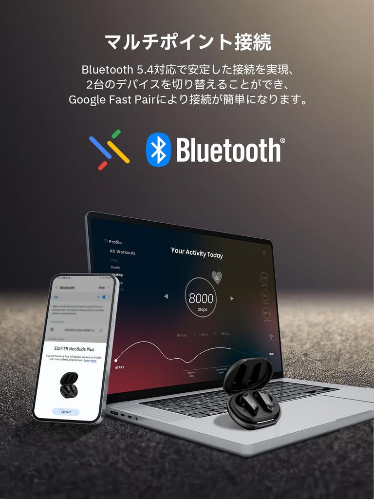 Edifier Беспроводные наушники NeoBuds Plus 48 дБ Гибридное активное шумоподавление Bluetooth AAC до 47 часов Звук Водонепроницаемый Микрофон ИИ Обнаружение шума при звонке Функция Черный 5.4/Высокий