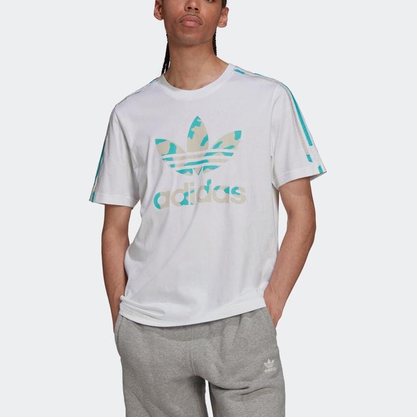 Adidas Оригинальная футболка с камуфляжным рисунком трилистника и полоской с мягкой подкладкой, мужские топы с короткими рукавами, белые HF4892