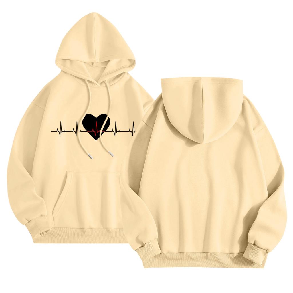 Женский повседневный комфортный плюшевый свитер с длинным рукавом и свободным воротом с капюшоном и принтом Heart Beat