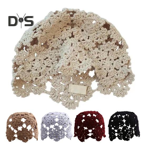 Женская вязаная шапка с ажурным узором крючком, дышащая шапка ручной работы, уличная одежда для работы на открытом воздухе