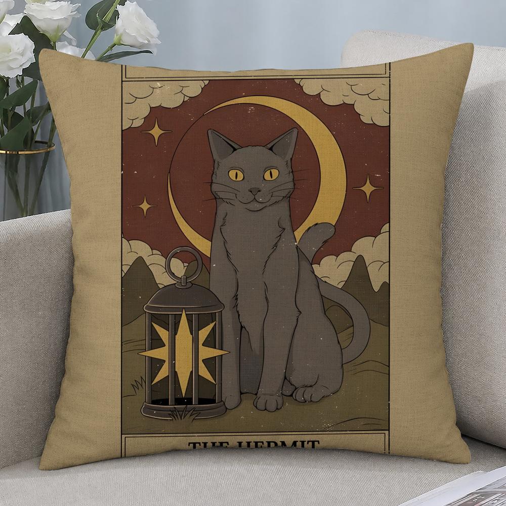 Art Tarot Card Cat Cushion Cover Cushion Covers Natural Linen Breathable Sofa Bedroom Decor Pillowcase