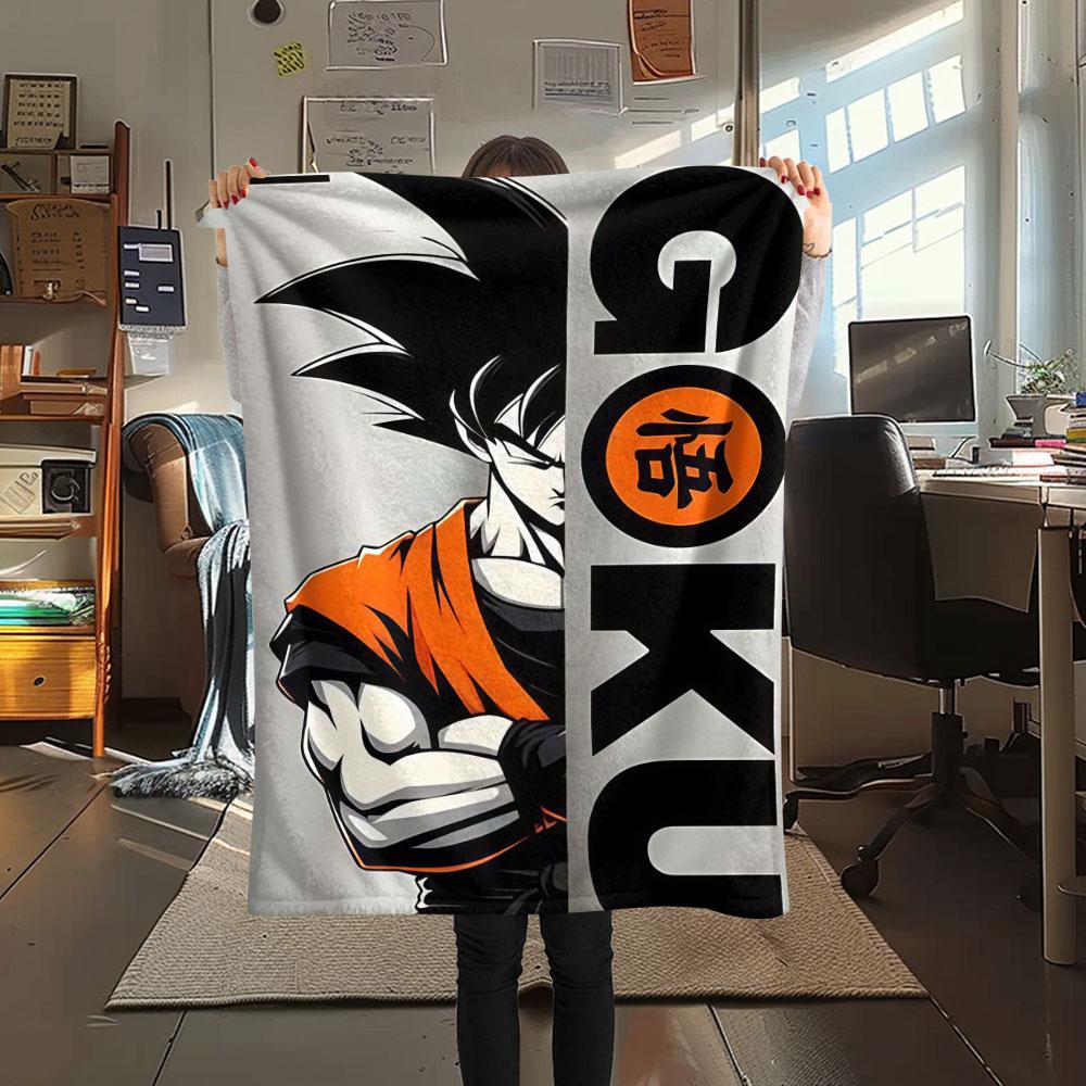 1Pc Goku Print Flannel Blanket, High quality Comfortable for All Seasons, Home Decor, Warmth and Comfort, Perfect for Christmas Gifts