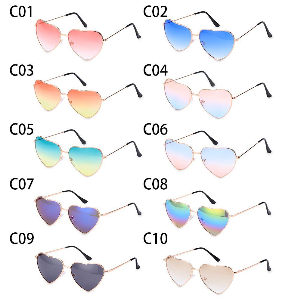 Women Ocean Lenses Outdoor Goggles Heart Shaped Sunglasses Metal Frame Gradient Sun Glasses