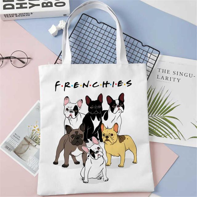 Французский бульдог Frenchies Сумка для покупок с принтом Женская дорожная пляжная большая сумка Сумка для вторичной переработки женская сумка-шоппер Экологическая женская сумка на плечо