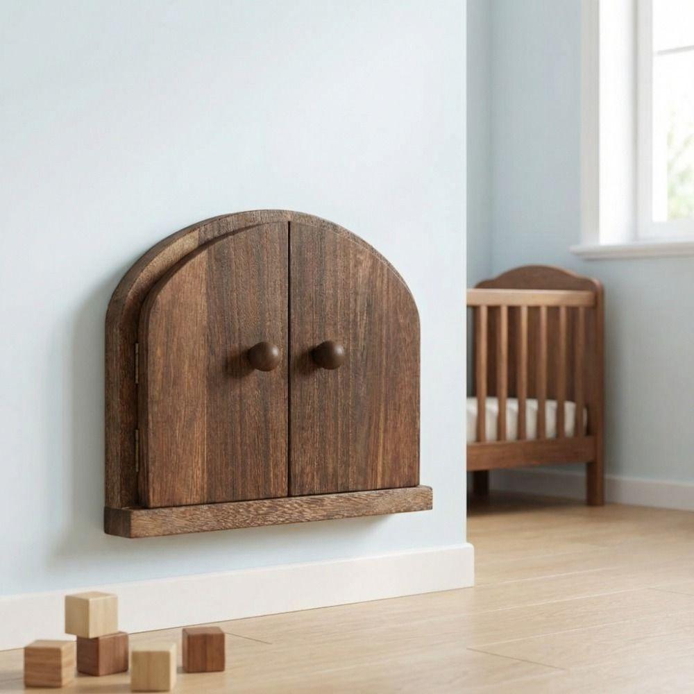 Rustic Style Solid Wood Switch Cover Double Door Design Switch Protector Living Room