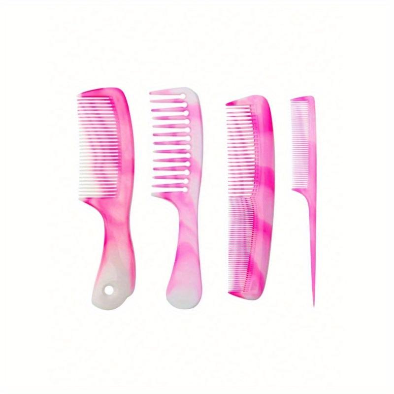 1/4 Pieces Pink Hair Comb Set - Multifunctional Hair Comb, Wide Tooth Comb, Fine Tooth Comb, Mouse Tail Comb And Double Headed Comb