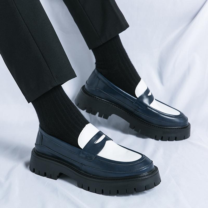 Fashion Round Headed Men's Loafers Fashionable and Trendy Men's English Style Styles Party Wedding Casual Business Thick Soled Shoes