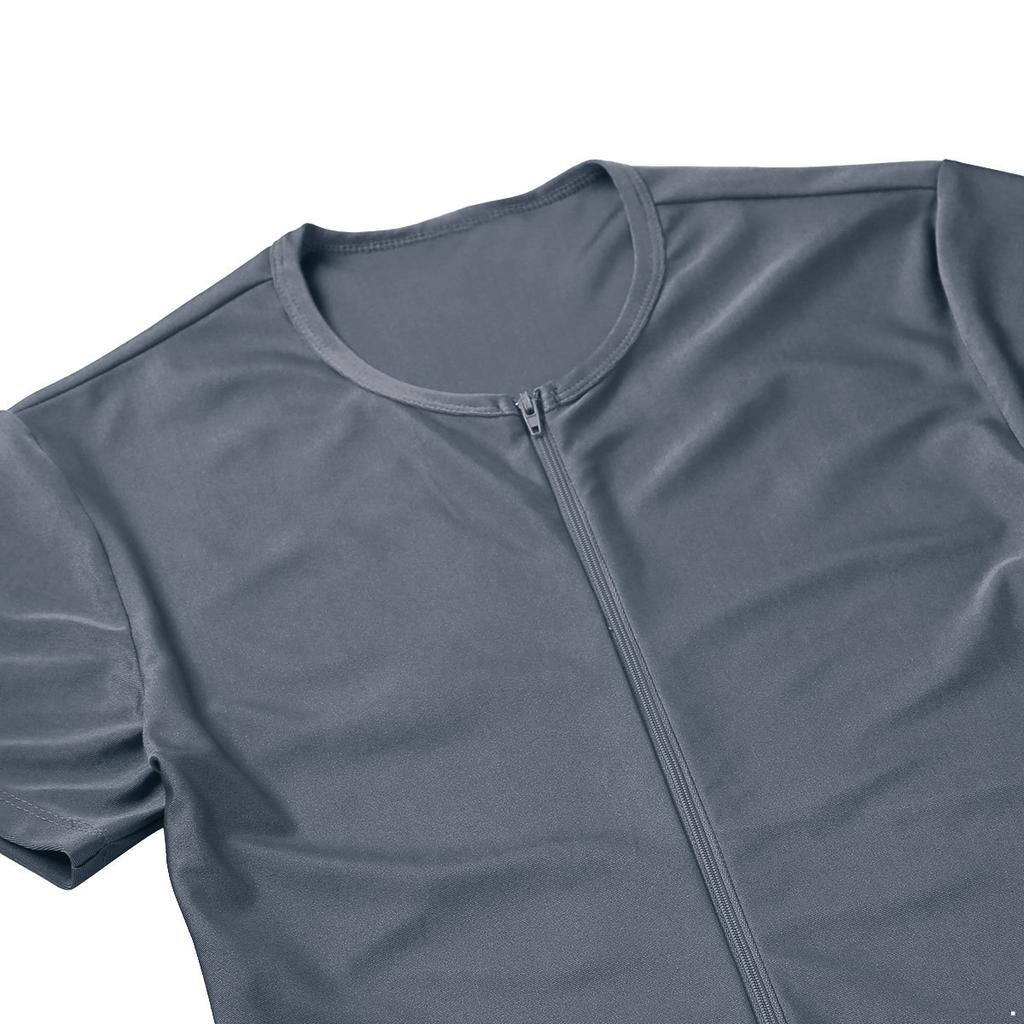 Мужской цельный трико с короткими рукавами и молнией спереди, боди, комбинезон