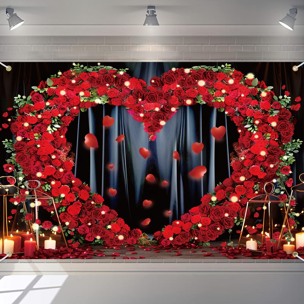 1 heart-shaped rose photo background decoration, polyester fiber photography background, suitable for weddings