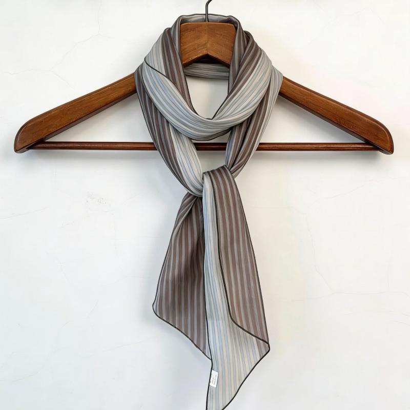 Women Silk Scarf Vintage Elegant Striped Double Sided Print Neck Wrap for Professional Occasions