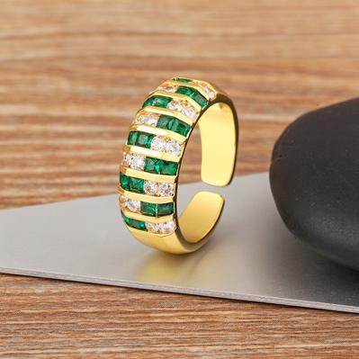 Nidin Classic Minimalist Opening Rings For Women Rose Red/Green Color AAA Zircon Adjustable Finger Ring Female Personality Gift