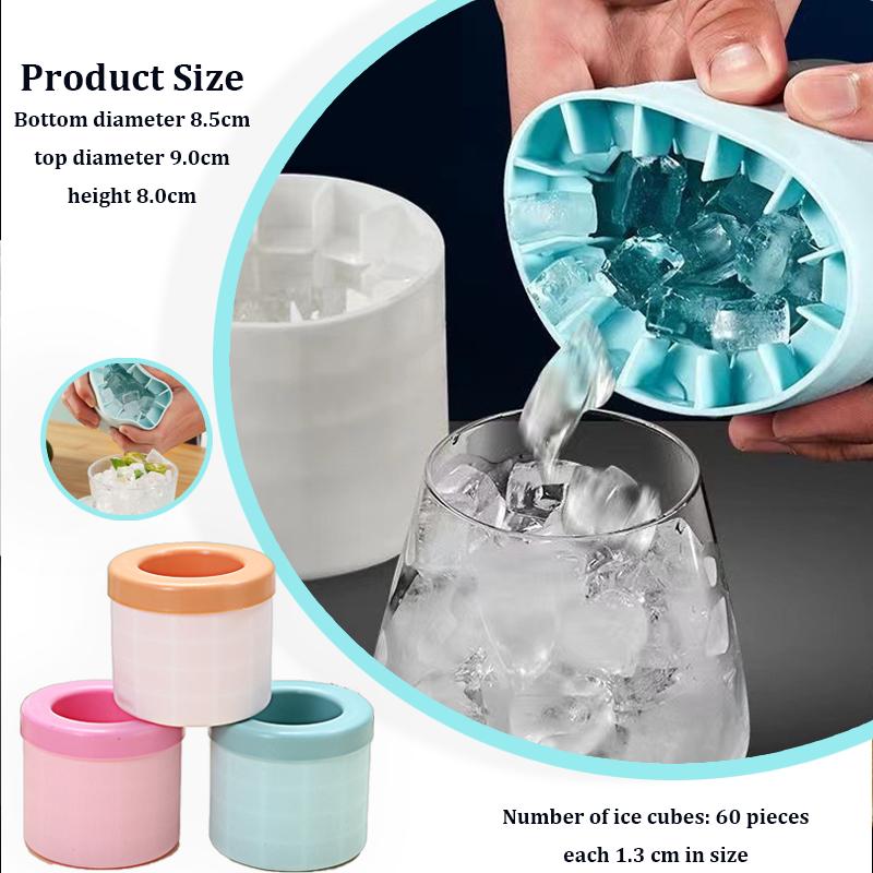 Silicone Ice Cube Molds, Cylinder Ice Cube Maker Cup,Easy Release Ice Cup,Holds to 60 Ice Cubes Portable Ice Bucket Mold