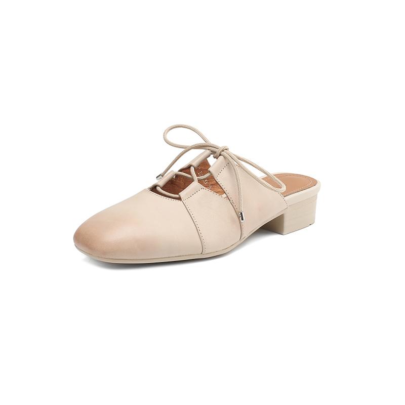 Модные новые летние женские мюли из натуральной кожи, туфли для женщин с круглым носком и низким каблуком, туфли с закрытым носком, слипоны, женские сандалии, ретро шлепанцы