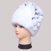 New Luxury Women Fur Hat For Winter Handmade Natural Rex Rabbit Fox Fur Cap Fluffy Female Fur Headgear Brand Warm Beanies Cap