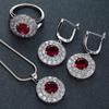 Fashion Round Red Crystal Rhinestone Silver Color Wedding Ring Earring Necklace Set