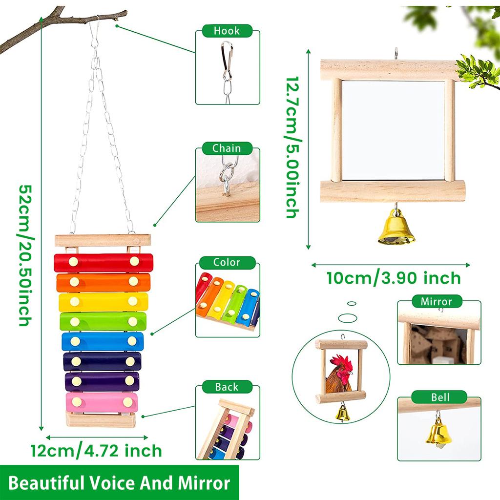 6Pcs Chicken Toys for Coop Accessories Xylophone Toy Chicken Mirror Ladder Bridge Coop Swing Vegetable Hanging Chicken Feeder