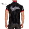 Men Summer Top Turn-down Collar Smooth Faux Leather Short Sleeves Slim Fit Soft Mid Length Club Party Performance