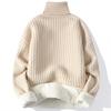 Winter Solid Color Fleece Lined Warm Turtleneck Knit Pullover Sweater Men Casual Knitwear