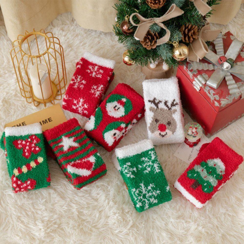 Мягкие носки для сна, мультяшные утолщенные носки для пола, зимние теплые рождественские носки для женщин