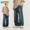 Мужские винтажные широкие мешковатые джинсы Y2K, мужские темно-синие брюки, классическая корейская одежда в стиле хип-хоп, уличная одежда 2024 г.