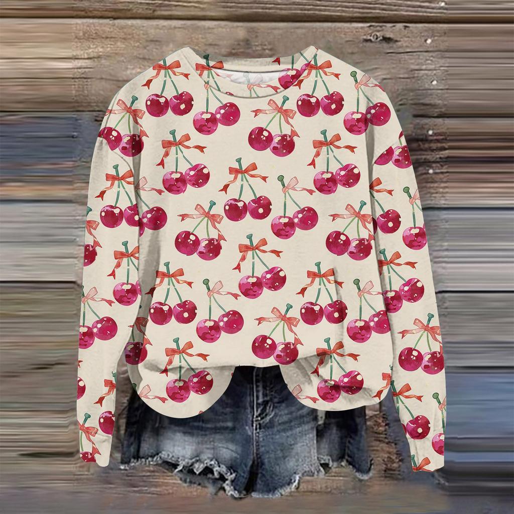 Women's Fashion Printed Long Sleeve Loose Round Neck Sweatshirt Top Fall