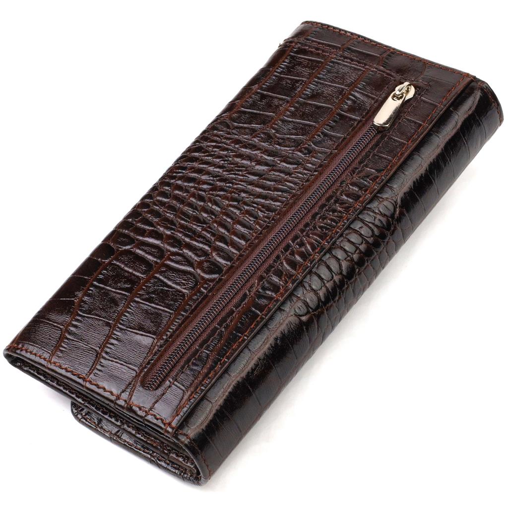 Fashionable Wallet for Women Made of Genuine Textured Leather with Crocodile Embossing CANPELLINI 21726 Brown