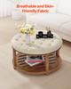 Large Round Ottoman Coffee Table, 81 cm Tufted Coffee Table with Solid Wood Shelf Storage, Linen Solid Upholstered Footrest Ottoman for Bedroom Living