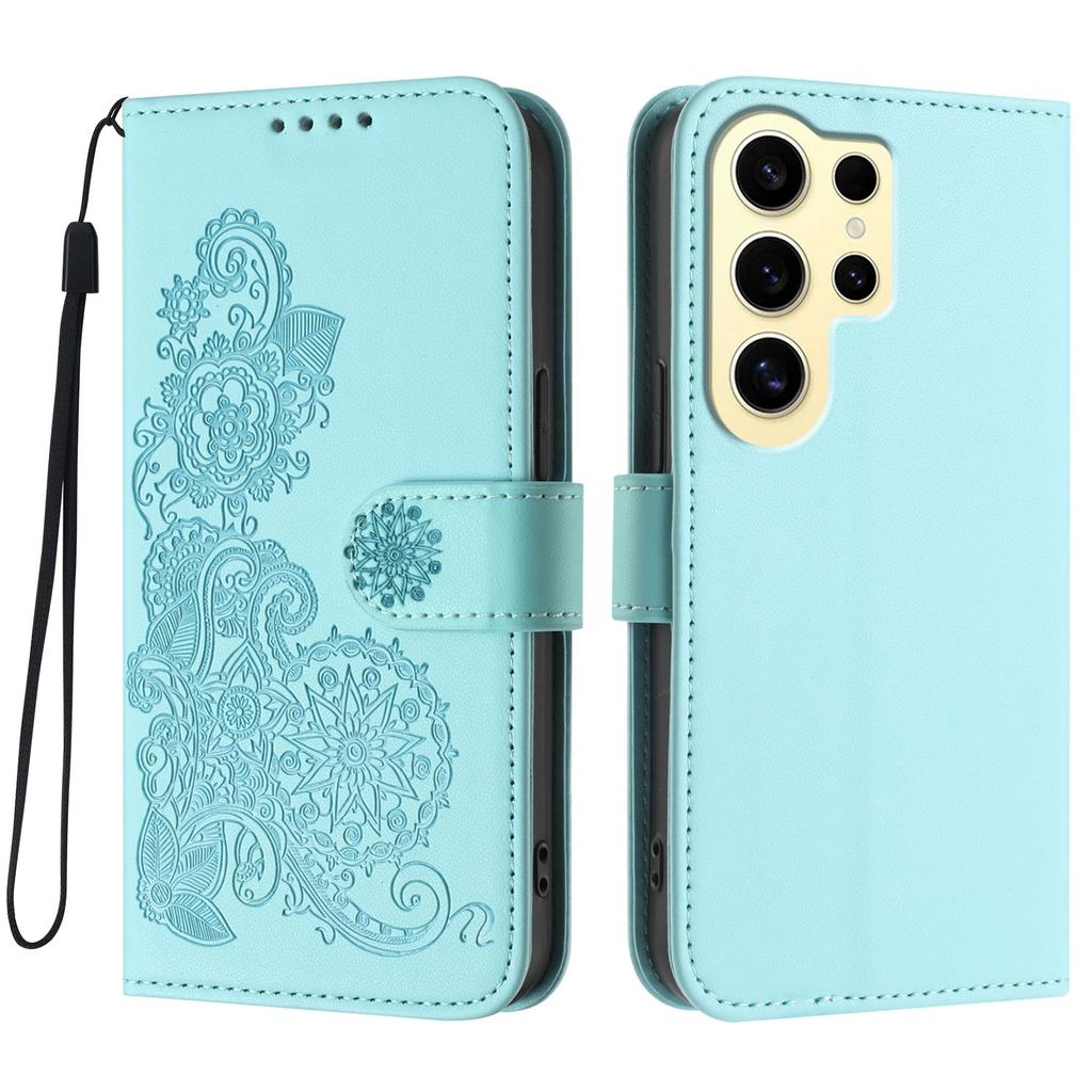 For Samsung Galaxy S24 Ultra Phone Cases Mandala Flower Leather Wallet Mobile Cover with Strap