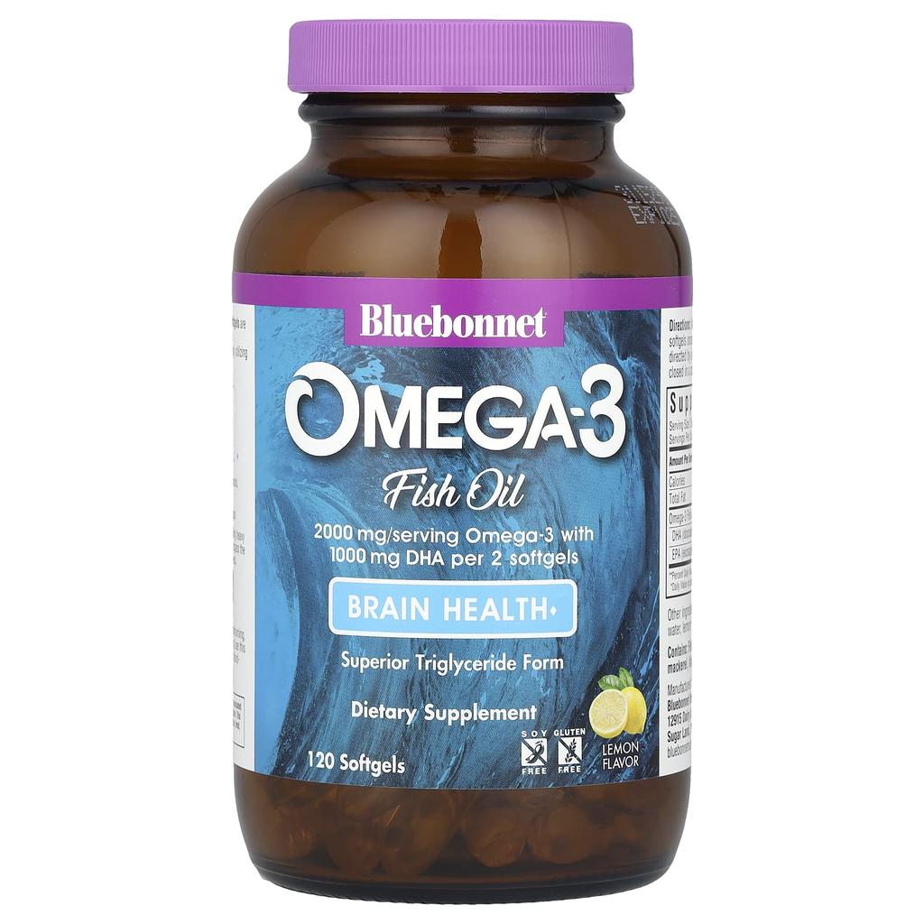 Bluebonnet Nutrition, Omega-3 Fish Oil, Lemon Flavor, 120 Softgels