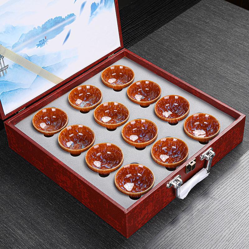 Kiln Change Jian Zhan Ceramic Kung Fu Tea Set Tea Cup Set Small Tea Bowl Tasting Cup Tea Cup Colorful12For home use and gift giv