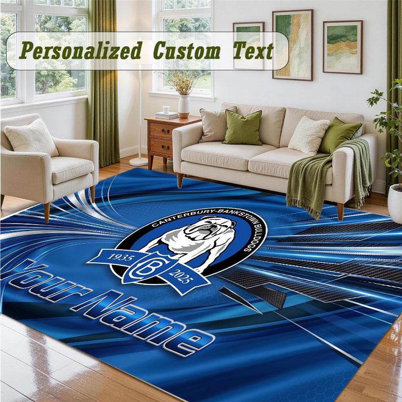 Crystal Velvet Square Rug Custom NameCanterbury-Bankstown Bulldogs Pattern Non Slip Home Floor Decor Rug