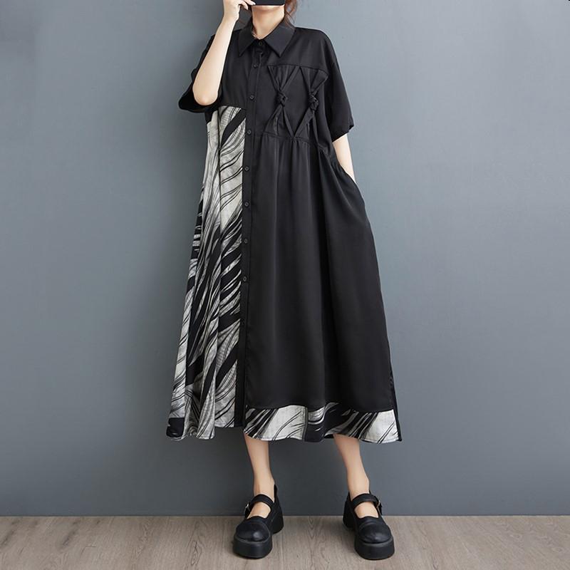 Новое хлопковое винтажное платье больших размеров с коротким рукавом для женщин, повседневное свободное длинное летнее платье-рубашка