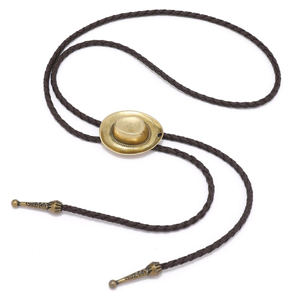American Bolo Tie Punk Braided Rope Necktie Vintage 3D Cowboy Hat Pendant Western Necklace Costume Accessories for Men