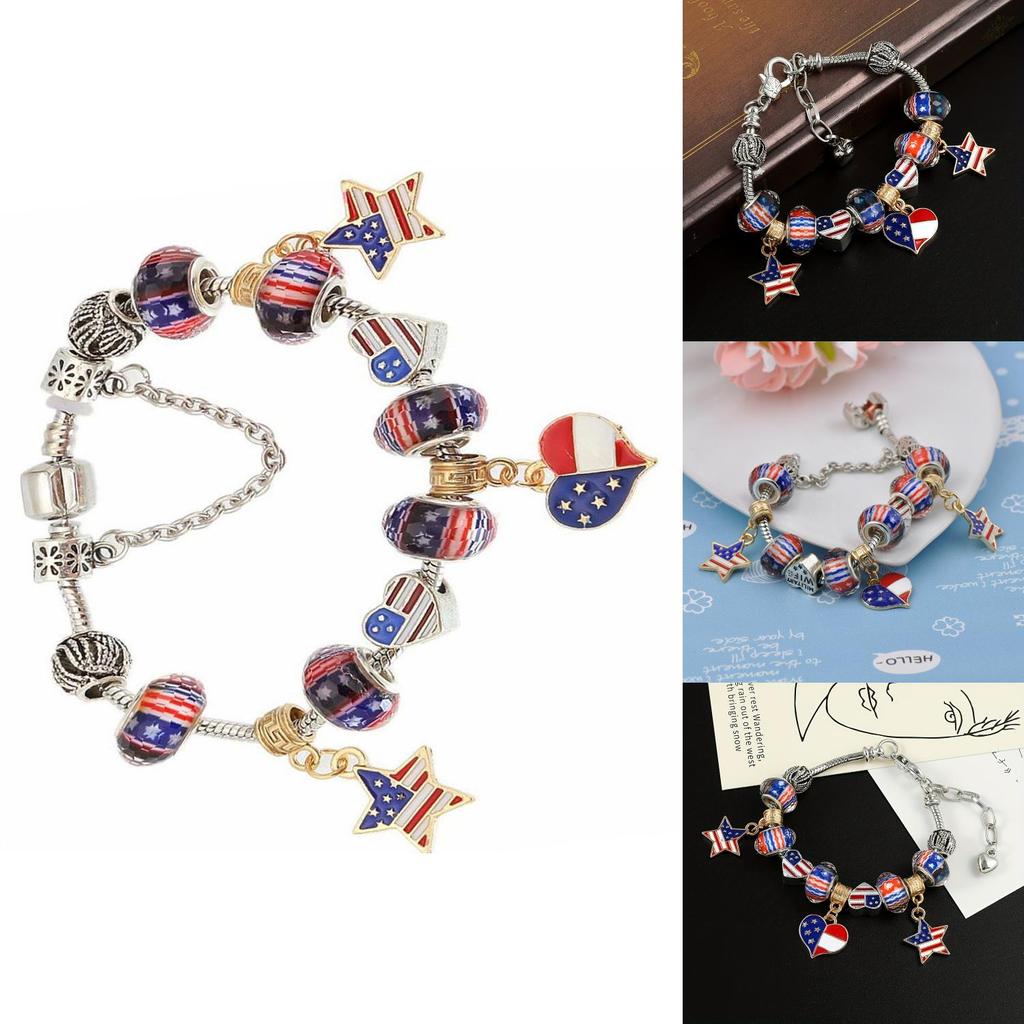 Стильные браслеты из цинкового сплава с бусинами в виде американского флага и звезды, идеально подходящие для подарков на День независимости
