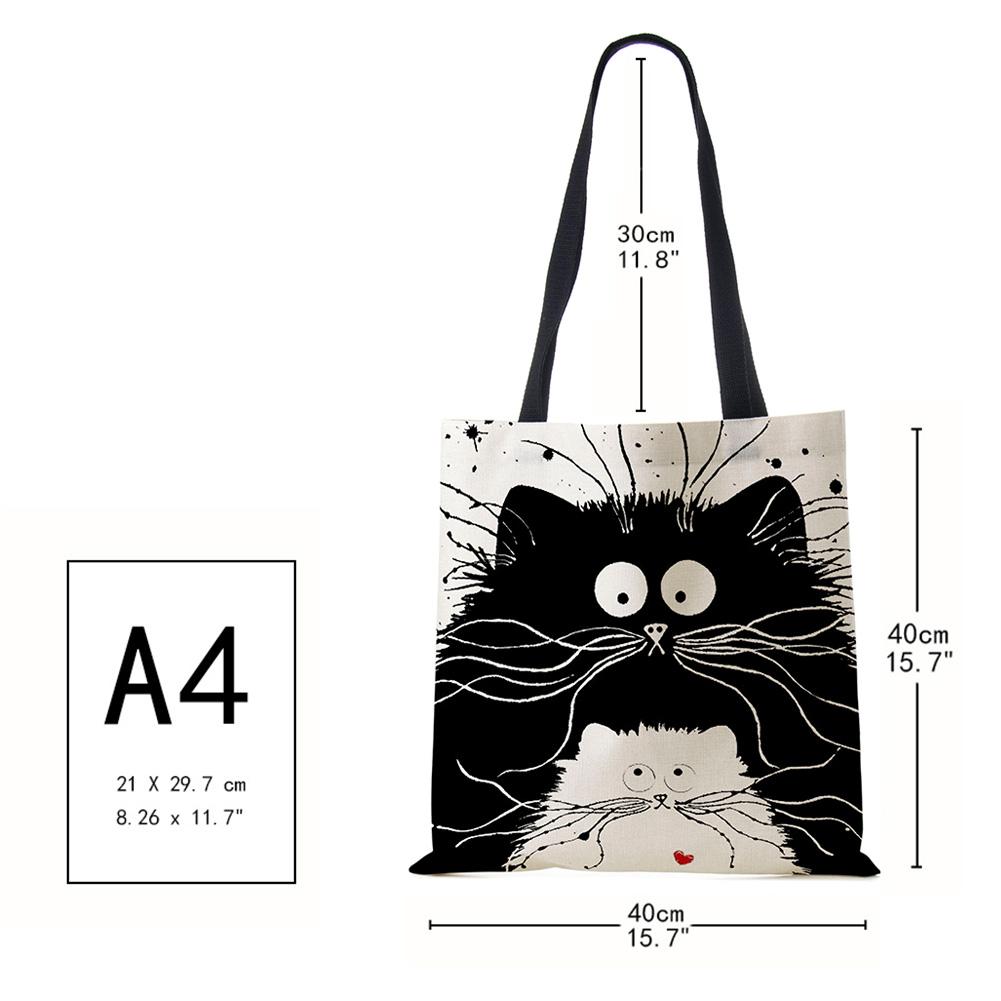 Персонализированная сумка-тоут для покупок с милым принтом кошки, женская сумка, льняные сумки-тоут с принтом логотипа, повседневные дорожные пляжные сумки KTY