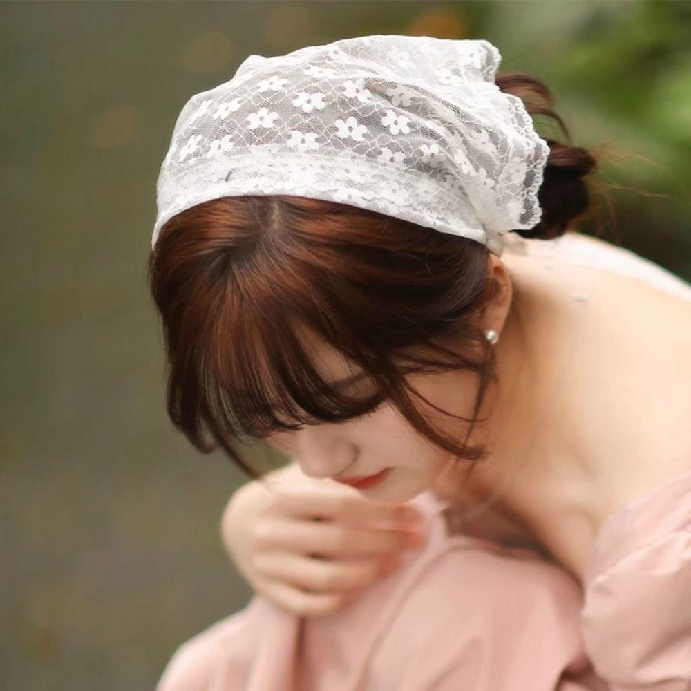 Turban Lace Triangle Bandana Countryside Style Flower Triangle Scarf Lace Hair Scarf Travel