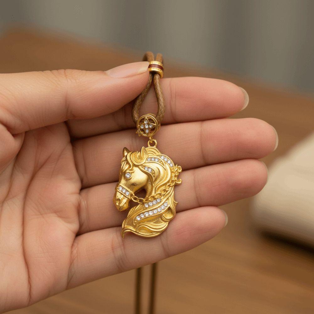 Waterproof Zodiac Horse Necklace Luxury Golden Horse Pendant Wealth Foal Necklace  Birthday Gift