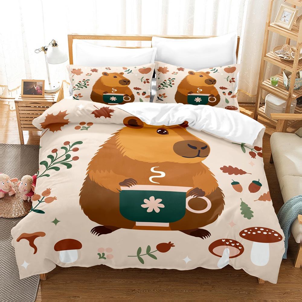 Милый Капибара 3D Печатный Постельный Комплект Пододеяльник Приятный к Коже 100% Полиэстер Наволочки Постельный Комплект для Взрослых и Детей Подарки