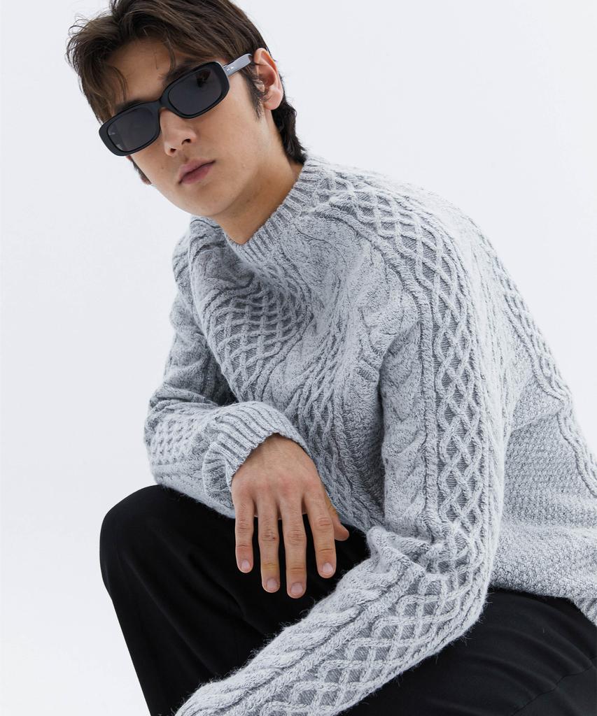 TRIP LE SENS Two-Tone Mix Cable Knit_Charcoal