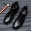 Chelsea Boots Men's Autumn and Winter Soft Leather Fleece Boots British Style High Top Trend Versatile Warm Leather Boots