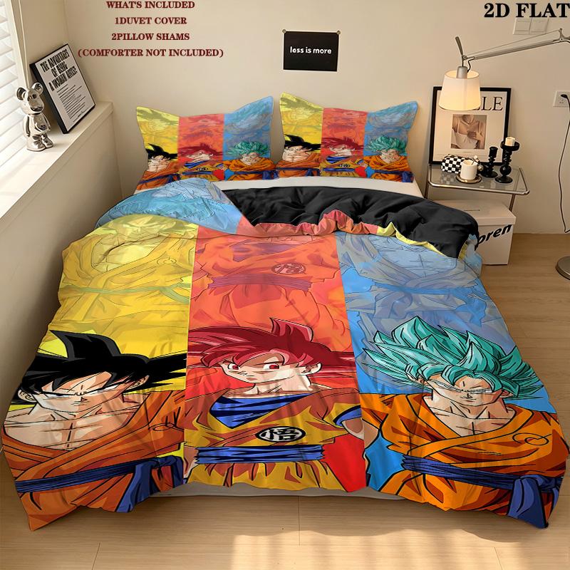 Dragon Ball Super Pattern Bedding Quilt Set Quilt Cover Pillowcase Home Birthday Gift(1 * duvet cover + 2 * pillowcase, without core)