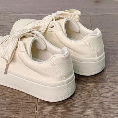 2025 летние парусиновые туфли на платформе для девочек, новые нишевые повседневные туфли для досок, универсальные, дышащие, удобные, белые туфли для студентов