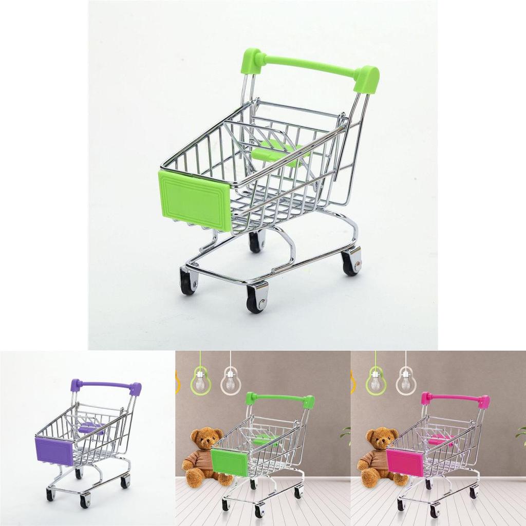 Delightful Mini Metal Shopping Trolley And Multi-functional Basket Toy For Engaging Kids Role Play